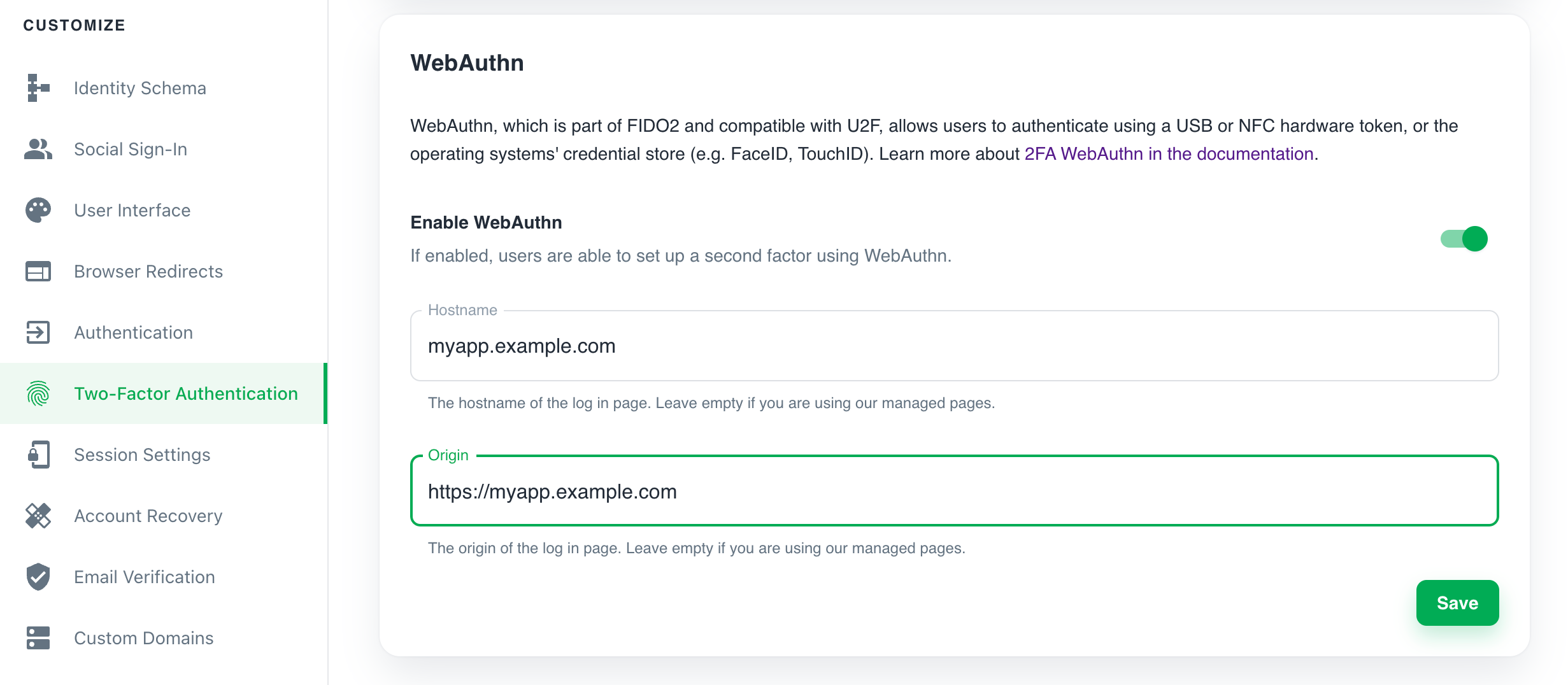 WebAuthn settings in Ory Cloud Console